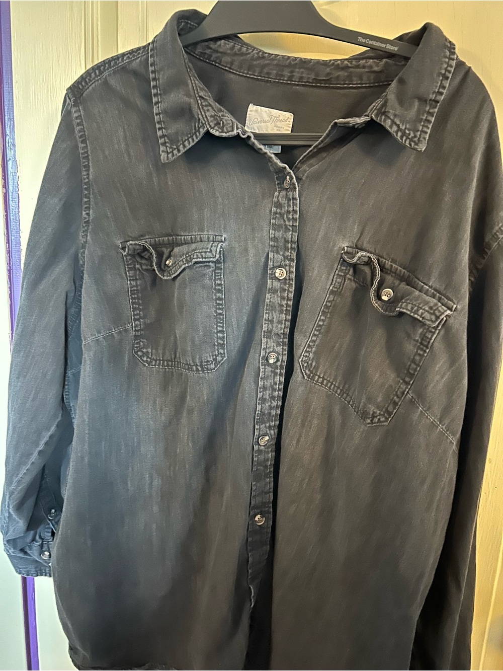 Universal Thread cotton denim washed Black Button-Front Top